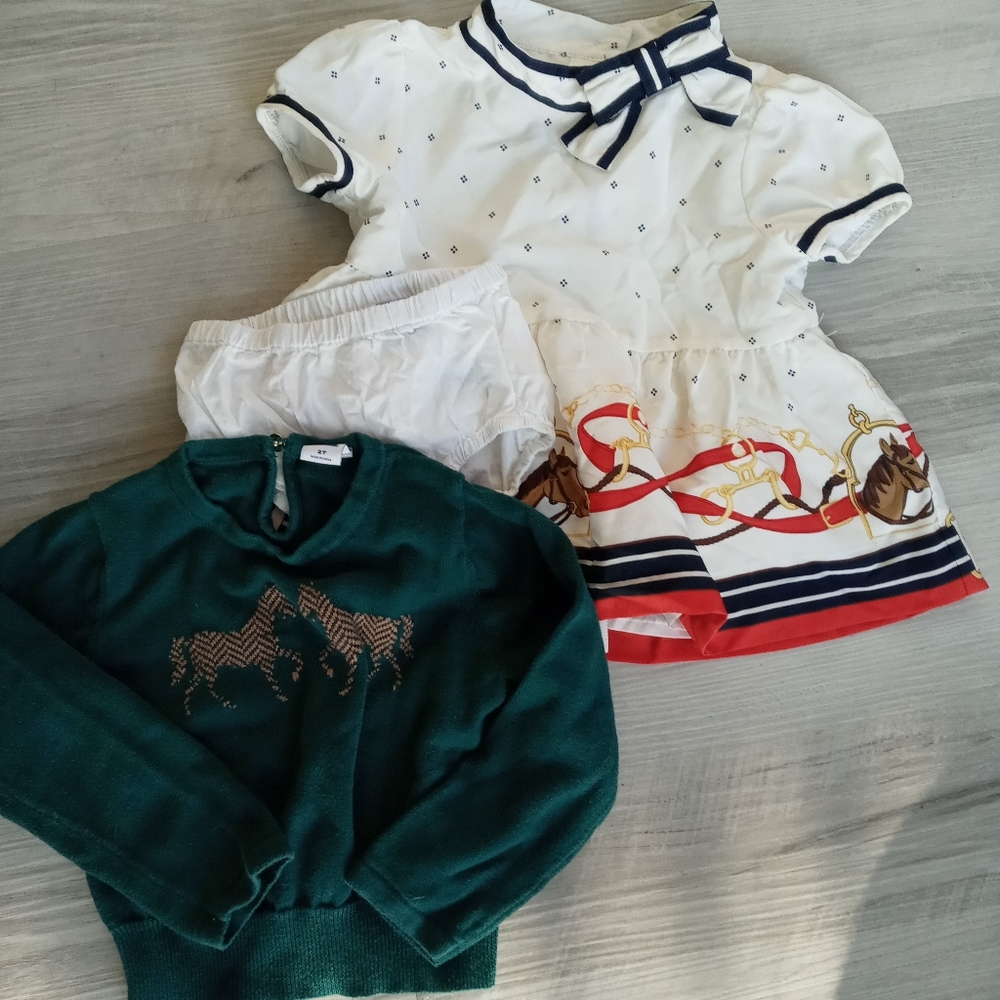 Janie and Jack Horse Baby Dress And Sweater.Size 2T